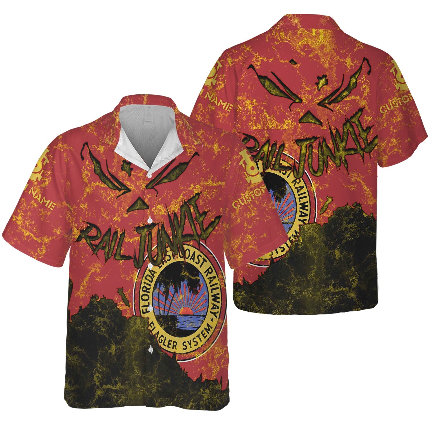 Railspirit Personalized Florida East Coast Railway Hawaiian Shirt Torn Graphic Style Train Shirt For Rail Junkie