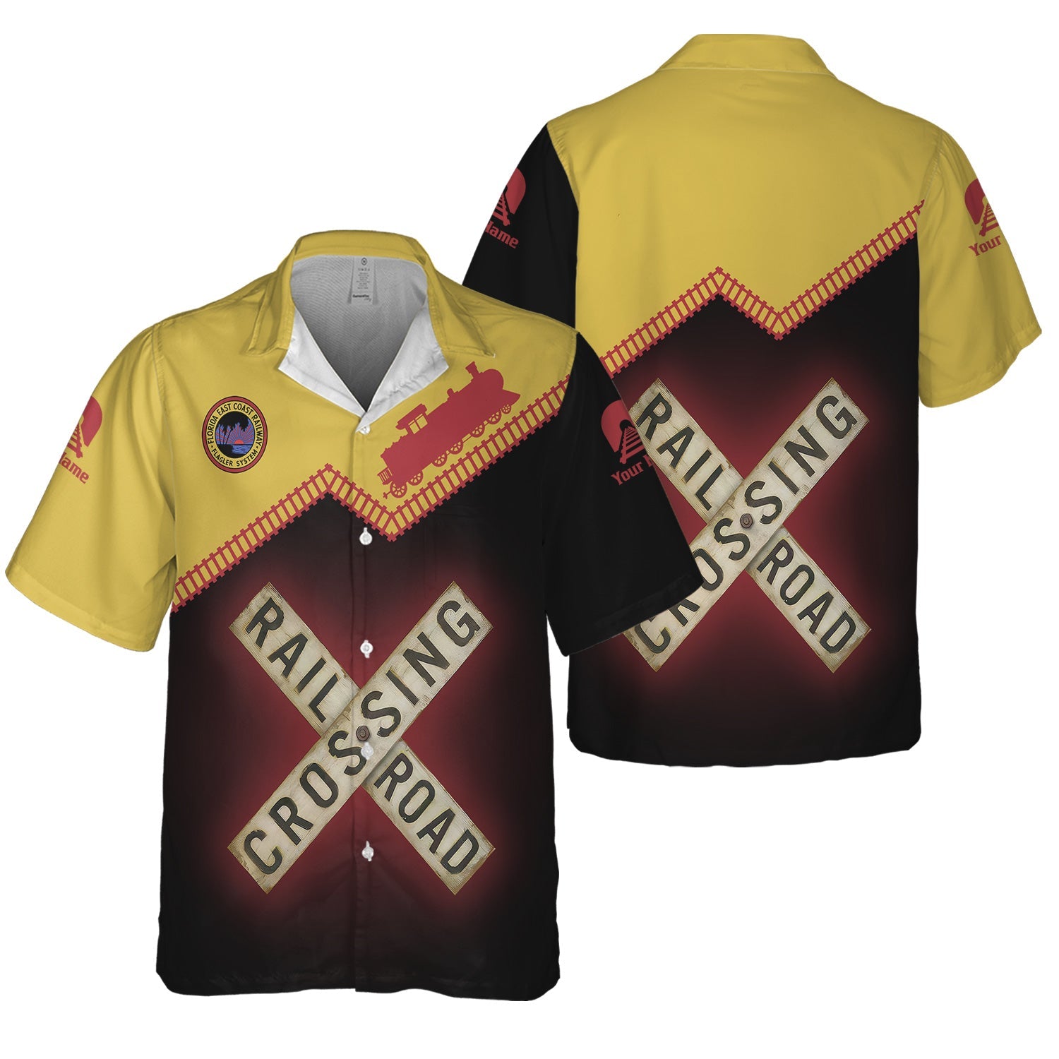 Railspirit Personalized Florida East Coast Railway Hawaiian Shirt Railroad Crossing Printed Train Track Shirt