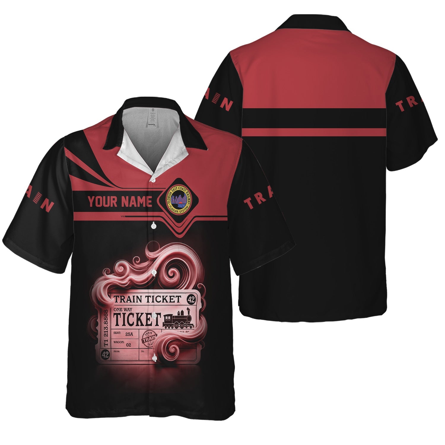 Railspirit Personalized Florida East Coast Railway Hawaiian Shirt Train Ticket American Locomotive Printed Train