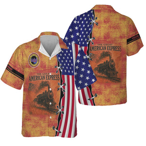 Railspirit Personalized Florida East Coast Railway Hawaiian Shirt Retro American Express Train With USA Flag Shirt