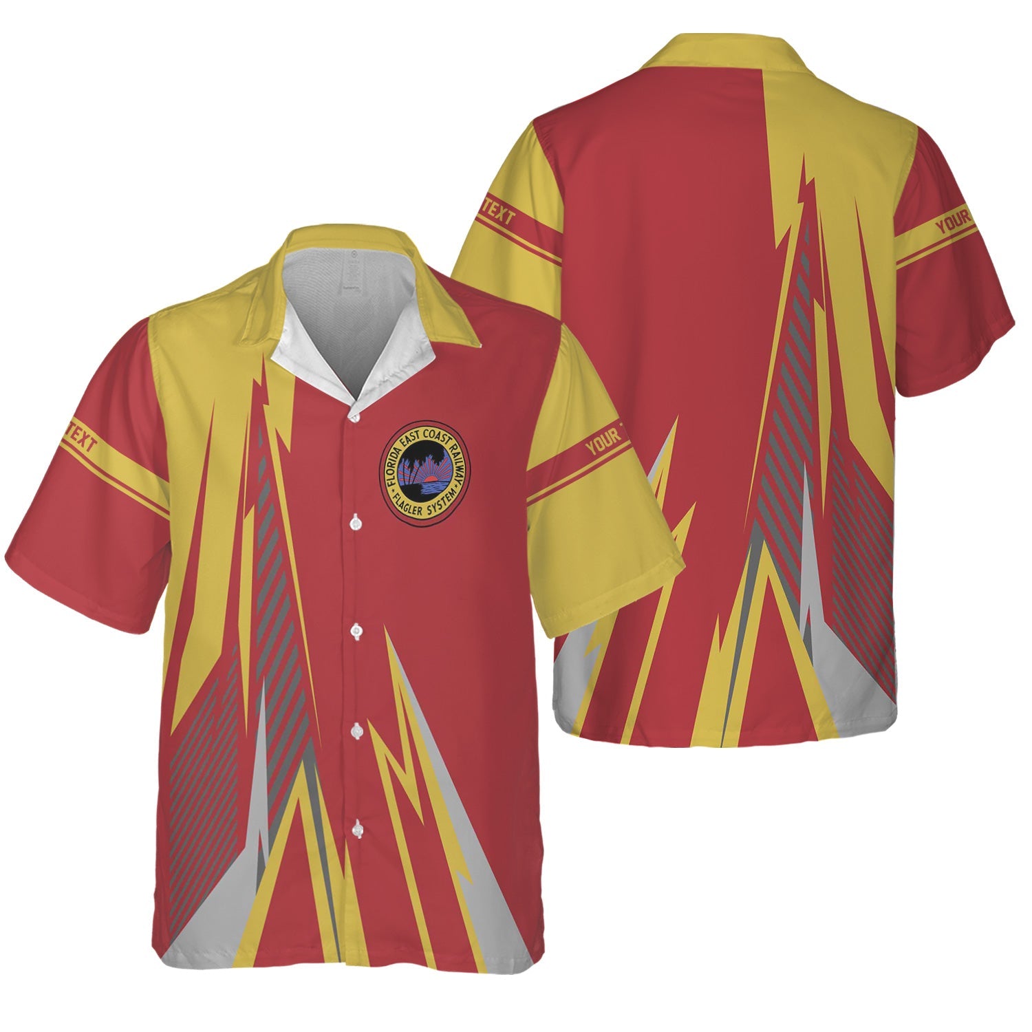 Railspirit Personalized Florida East Coast Railway Hawaiian Shirt Lightning-Inspired Railway Style Shirt For Train Lovers