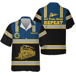 Railspirit Custom Name Alaska Railroad Hawaiian Shirt Eat Train Sleep Repeat Printed Train Shirt