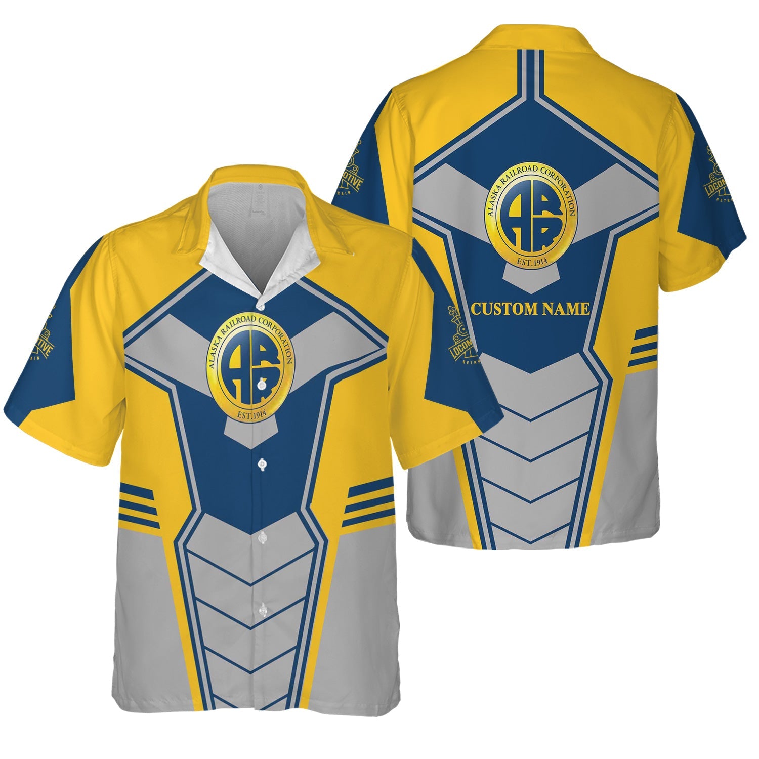 Railspirit Personalized Alaska Railroad Hawaiian Shirt Engine-Inspired Style Train Shirt for Railroad Fanatic