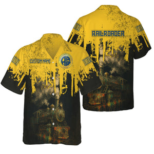 Railspirit Personalized Alaska Railroad Hawaiian Shirt Vintage Train Art Style Shirt For Locomotive Fans