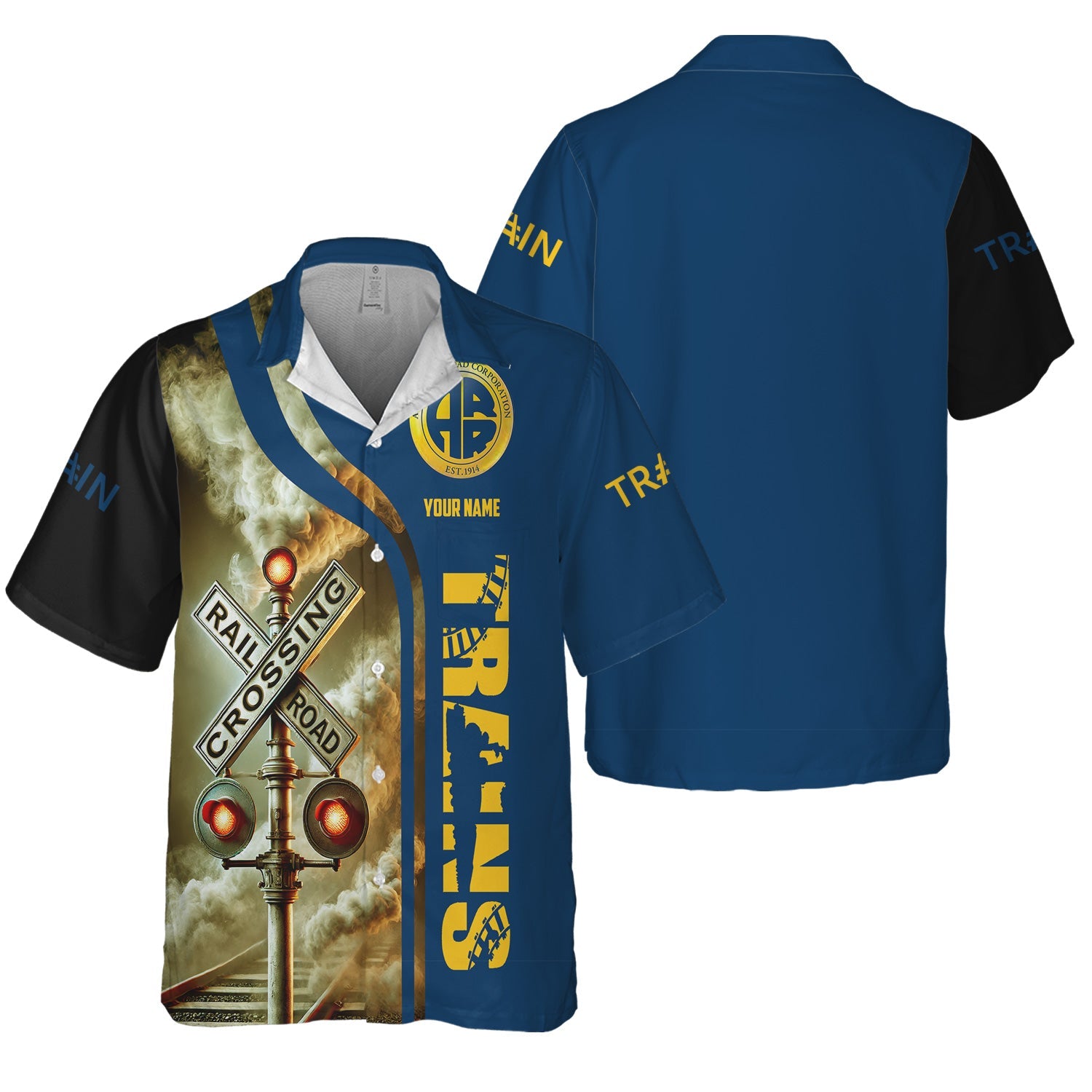 Railspirit Custom Name Alaska Railroad Hawaiian Shirt Railroad Crossing Sign Printed Train Shirt