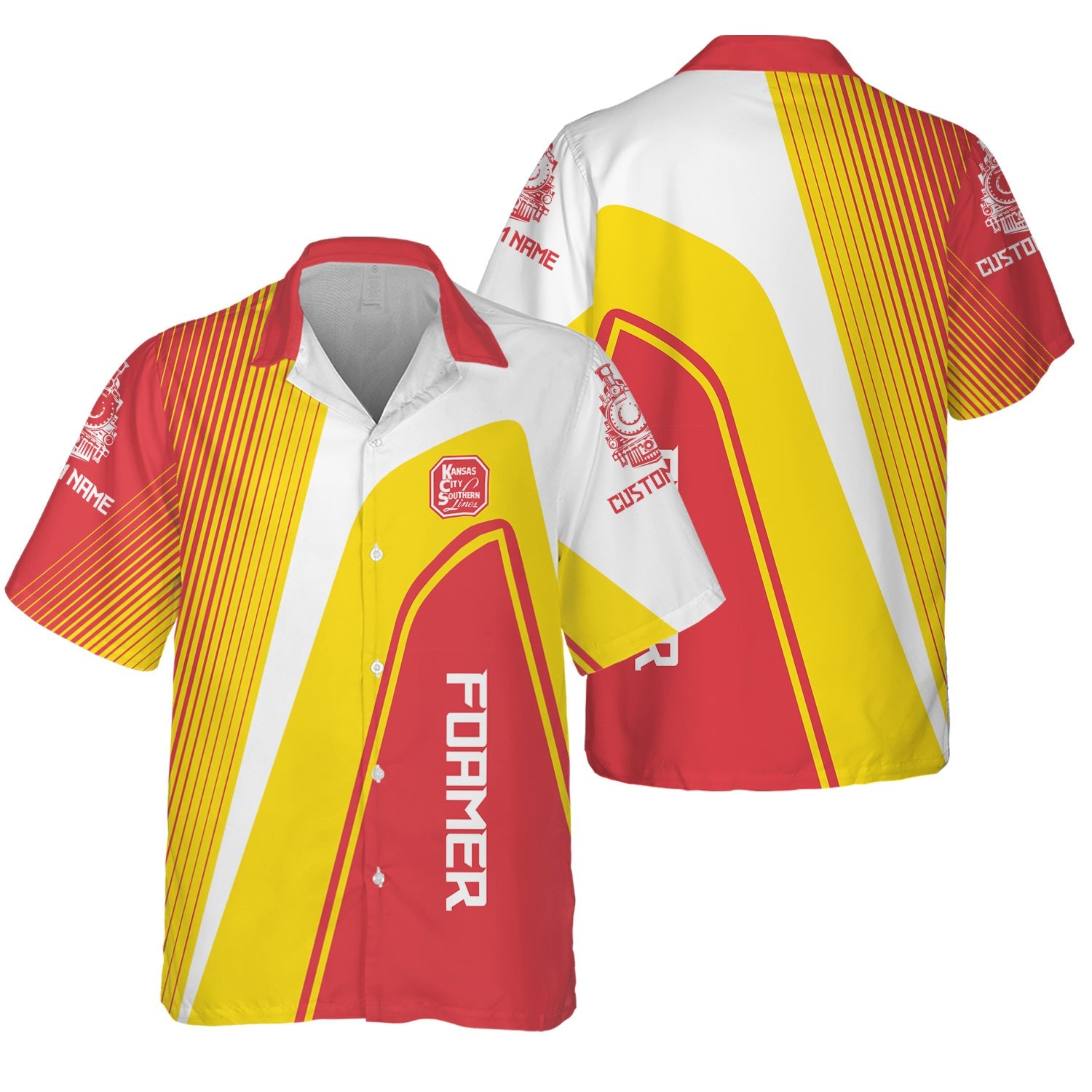 Railspirit Personalized Kansas City Southern Hawaiian Shirt Vibrant Striking Style Shirt For Rail Enthusiasts