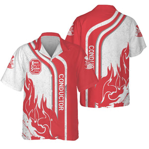 Railspirit Personalized Kansas City Southern Hawaiian Shirt Flame Design with Custom Job Position Train Shirt