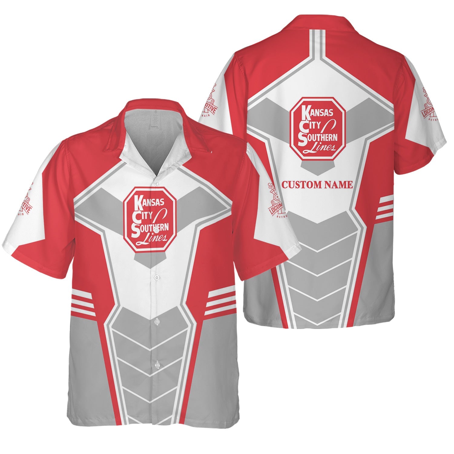 Railspirit Personalized Kansas City Southern Hawaiian Shirt Engine-Inspired Style Train Shirt for Railroad Fanatic