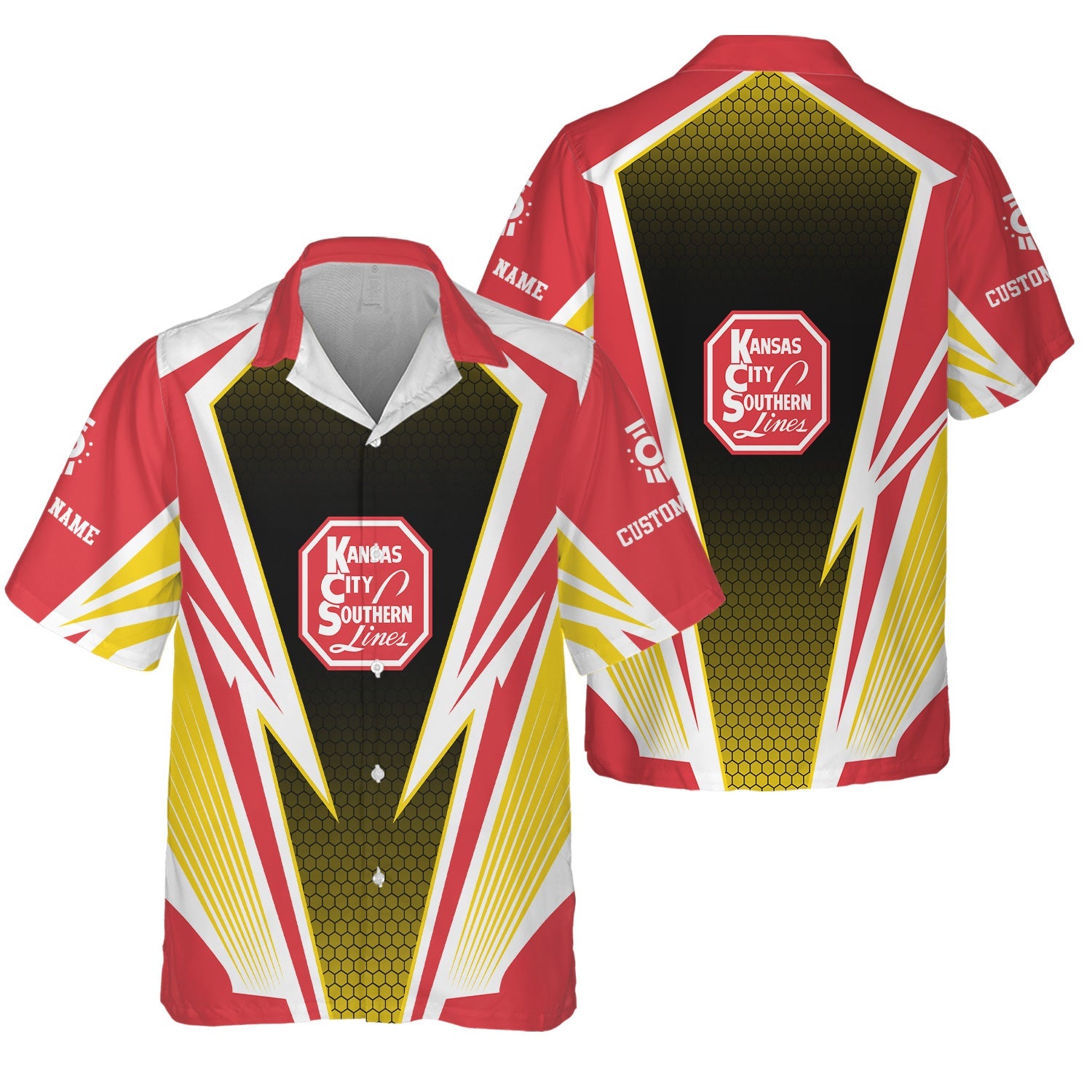 Railspirit Personalized Kansas City Southern Hawaiian Shirt Lightning Graphic Style Shirt Gift Idea For Train Lover