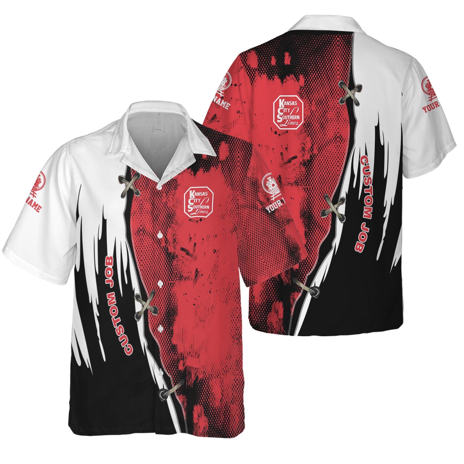 Railspirit Personalized Kansas City Southern Hawaiian Shirt Retro Stitches Design with Custom Position Train Shirt