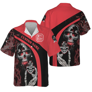 Railspirit Personalized Kansas City Southern Hawaiian Shirt Flame Skull Design Train Shirt for Locomotive Fans