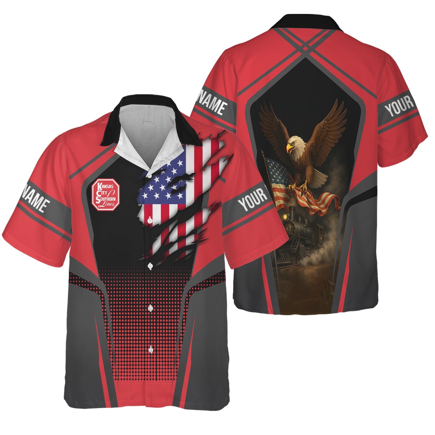 Railspirit Personalized Kansas City Southern Hawaiian Shirt American Eagle Vintage Train Shirt