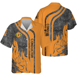 Railspirit Personalized Genesee & Wyoming Inc. Railroad Hawaiian Shirt Flame Design with Custom Job Position Train Shirt