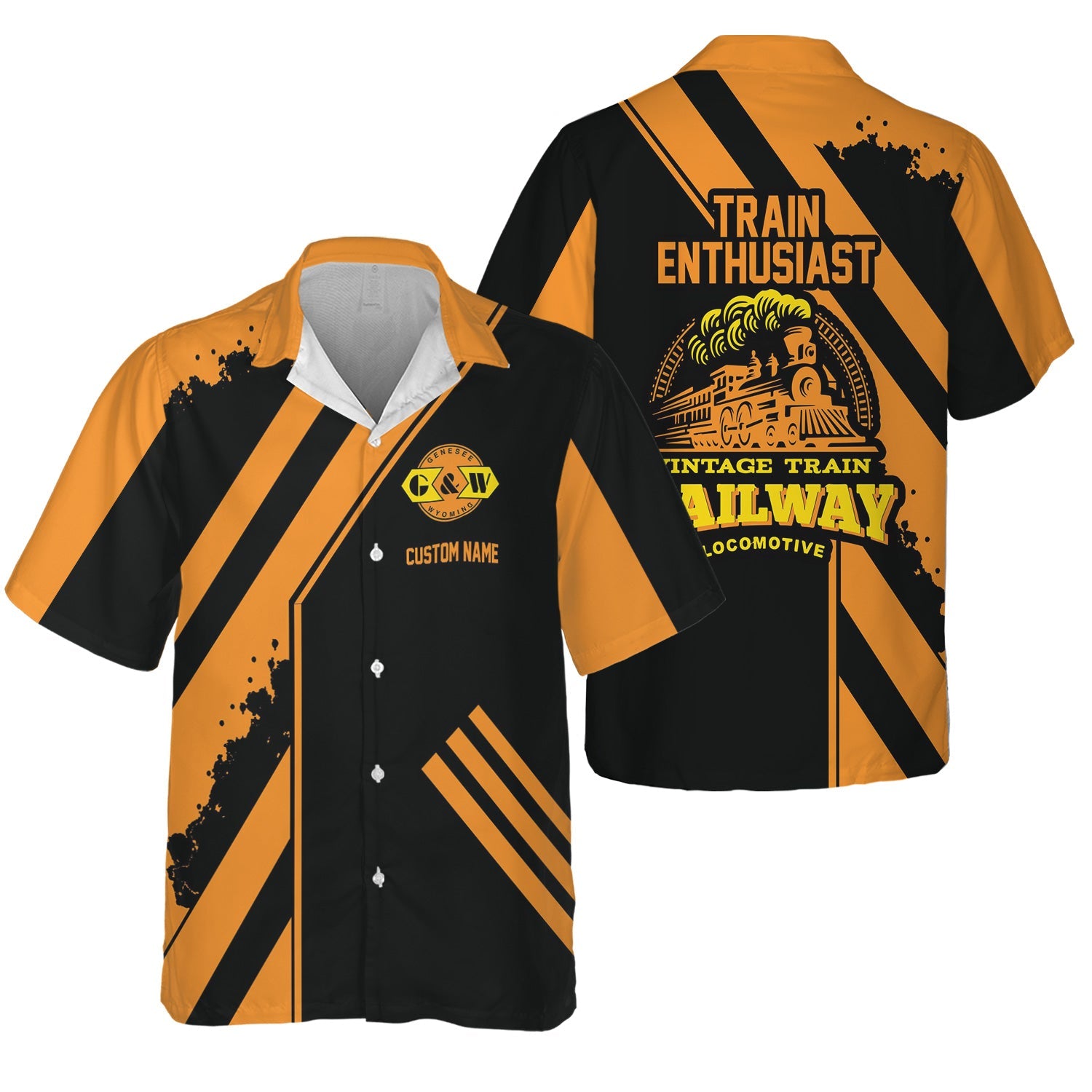 Railspirit Personalized Genesee & Wyoming Inc. Railroad Hawaiian Shirt Locomotive Design Train Shirt for Train Enthusiast