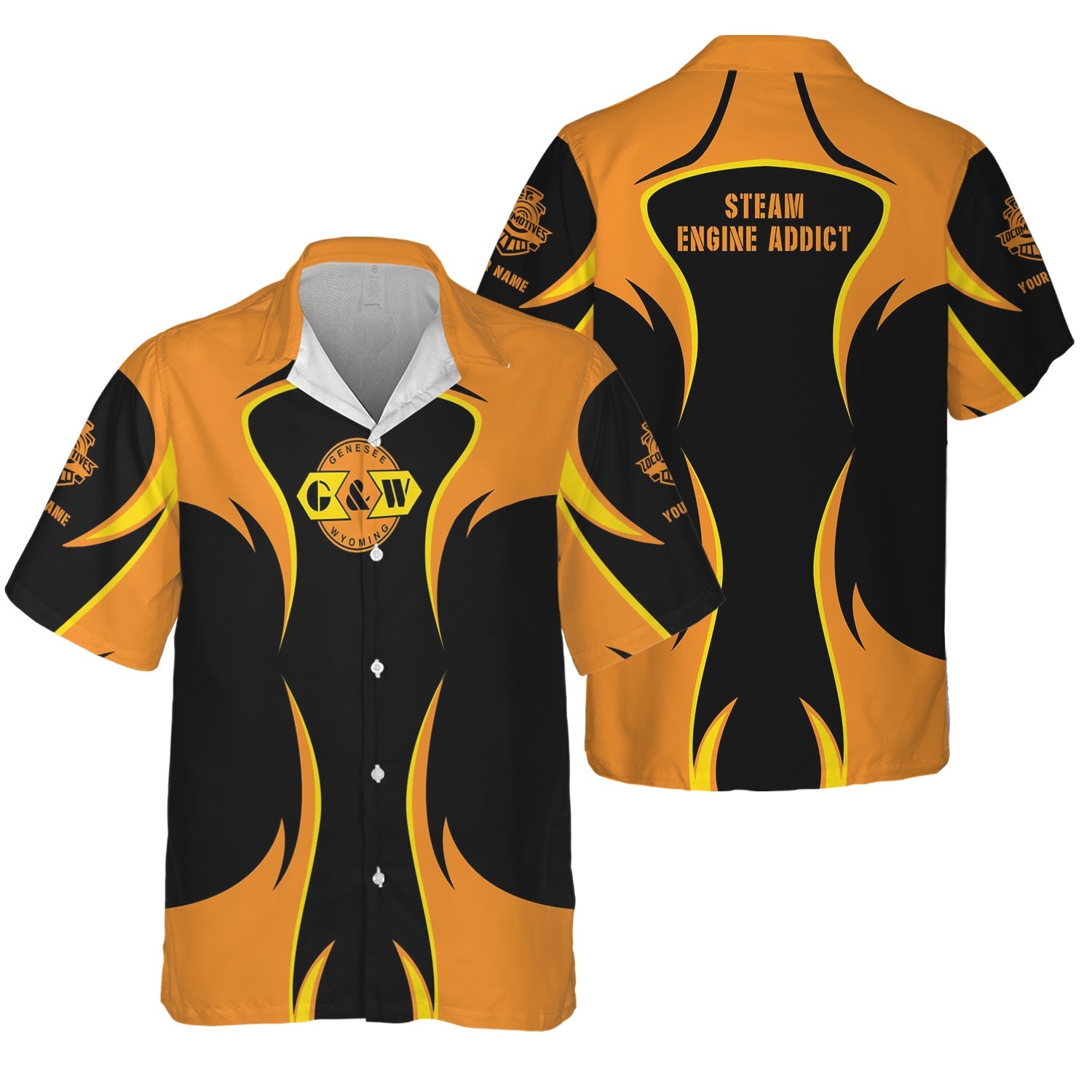 Railspirit Personalized Genesee & Wyoming Inc. Railroad Hawaiian Shirt Distinctive Flame Style Shirt For Steam Engine Addict