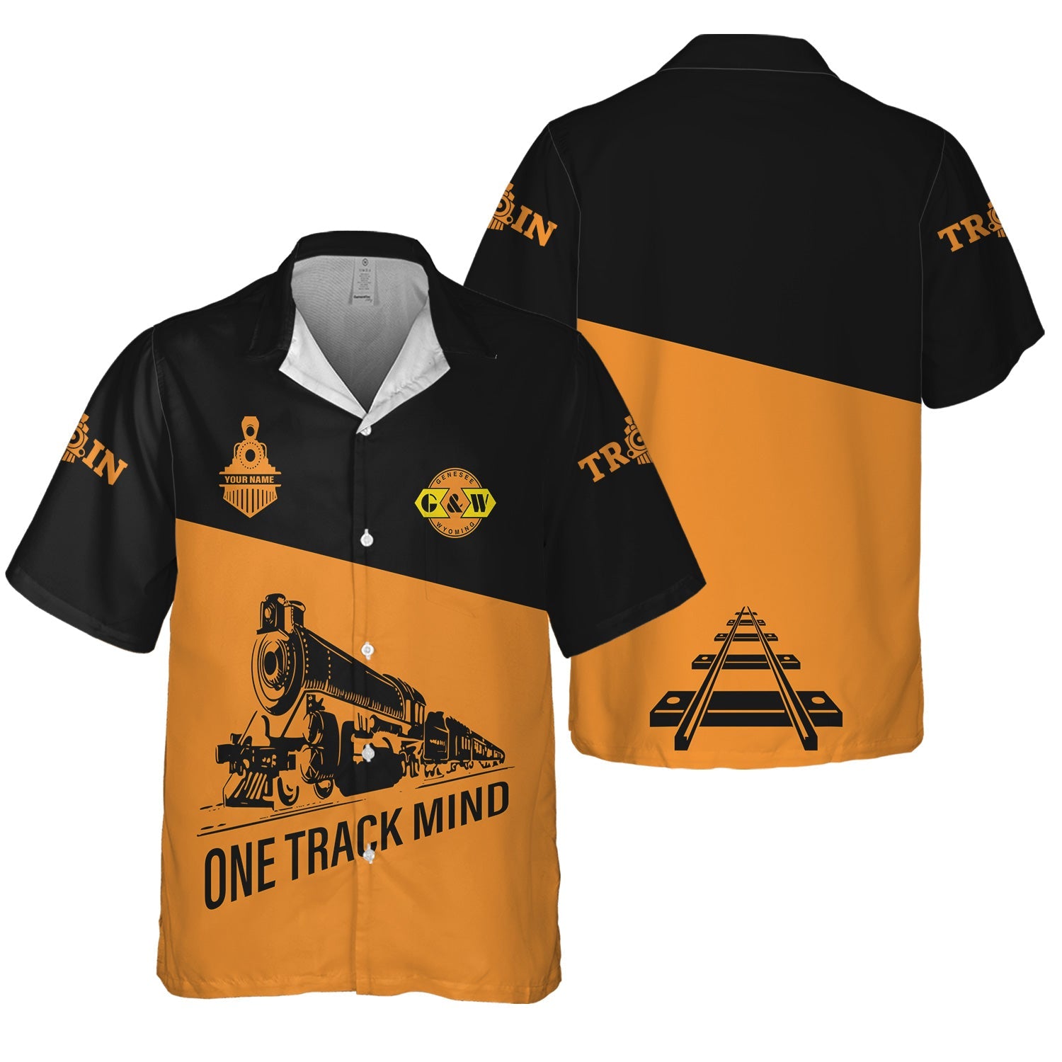 Railspirit Personalized Genesee & Wyoming Inc. Railroad Hawaiian Shirt One Track Mind Unisex Train Shirt Gift Idea For Train Lover