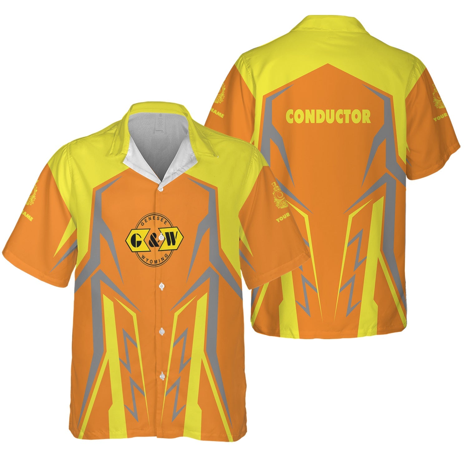 Railspirit Personalized Genesee & Wyoming Inc. Railroad Hawaiian Shirt Futuristic Design with Custom Job Train Shirt