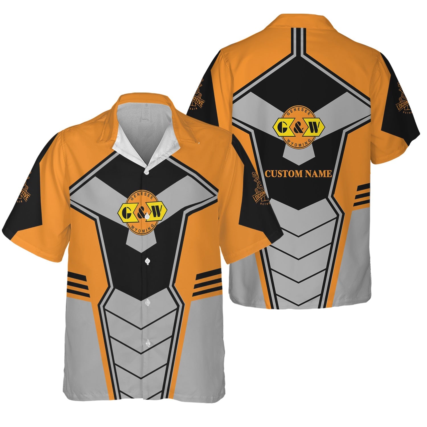 Railspirit Personalized Genesee & Wyoming Inc. Railroad Hawaiian Shirt Engine-Inspired Style Train Shirt for Railroad Fanatic