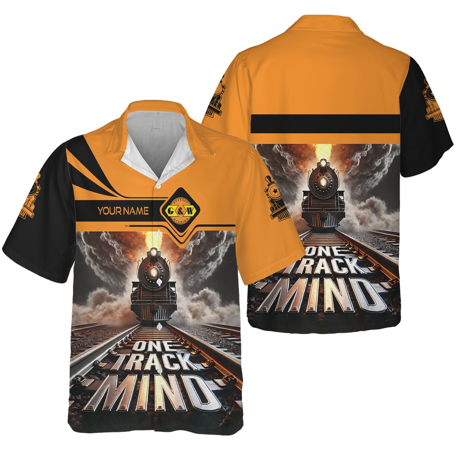 Railspirit Personalized Genesee & Wyoming Inc. Railroad Hawaiian Shirt One Track Mind Train Printed Shirt