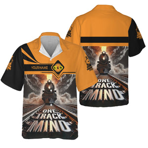 Railspirit Personalized Genesee & Wyoming Inc. Railroad Hawaiian Shirt One Track Mind Train Printed Shirt