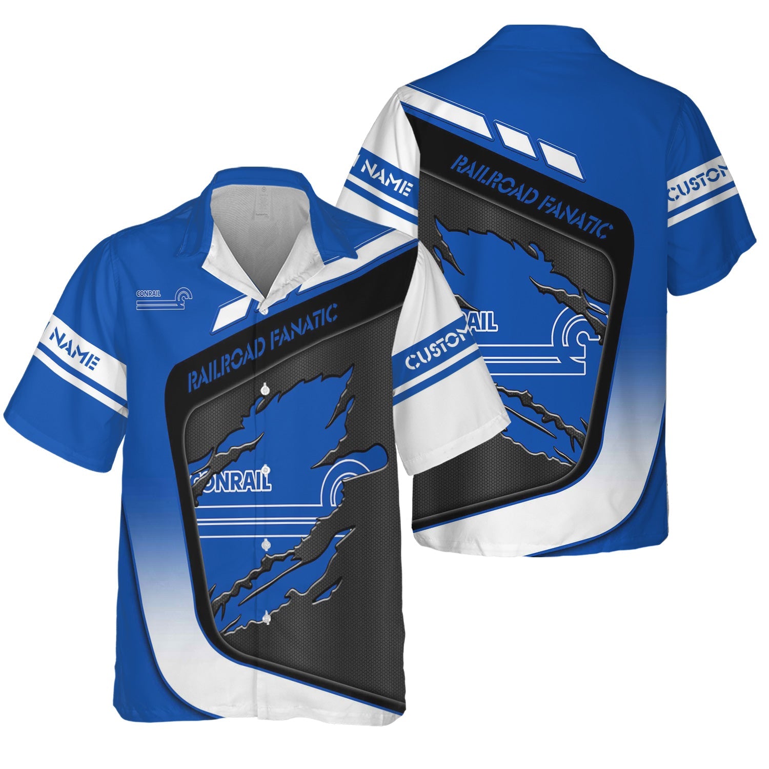 Railspirit Personalized Conrail Railroad Hawaiian Shirt Ripped Texture Style Train Shirt For Railroad Fanatic
