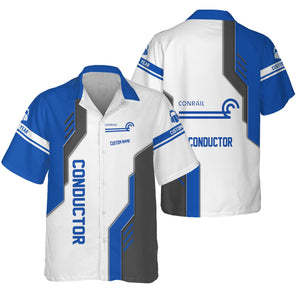 Railspirit Personalized Conrail Railroad Hawaiian Shirt Unique Railway Style with Custom Job Train Shirt