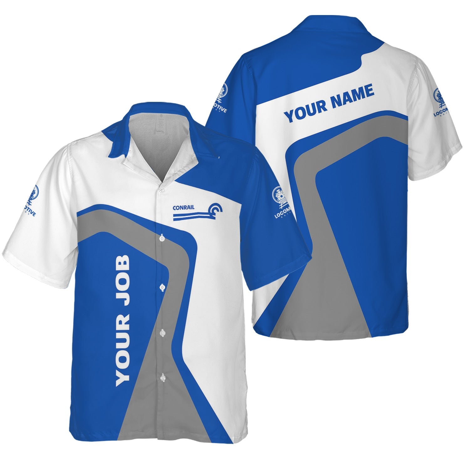 Railspirit Personalized Conrail Railroad Hawaiian Shirt Unique Design with Custom Job Position Train Shirt