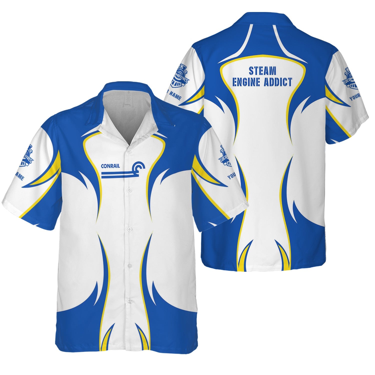 Railspirit Personalized Conrail Railroad Hawaiian Shirt Distinctive Flame Style Shirt For Steam Engine Addict