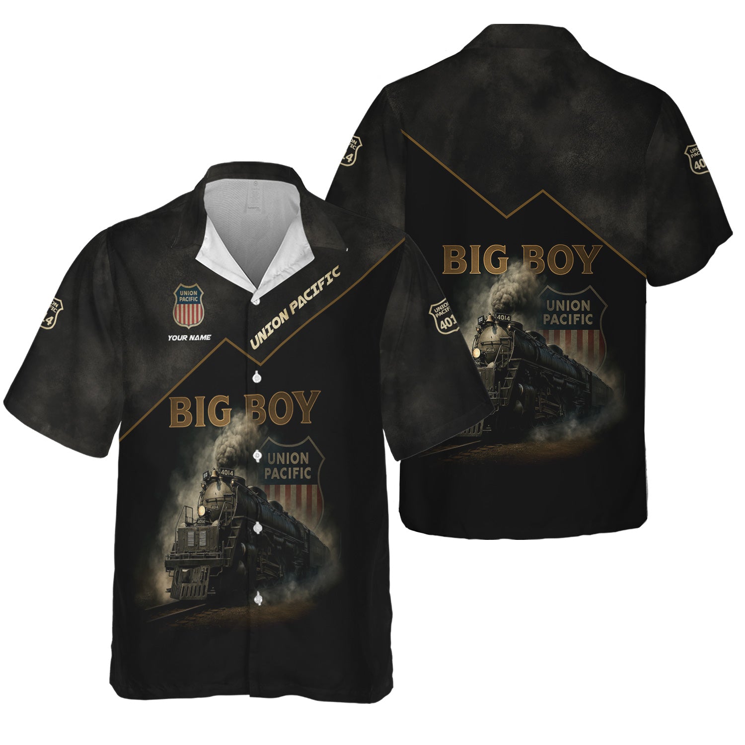Railspirit Personalized Union Pacific Big Boy Train Hawaiian Shirt Vintage Steam Locomotive Shirt for Train Enthusiasts