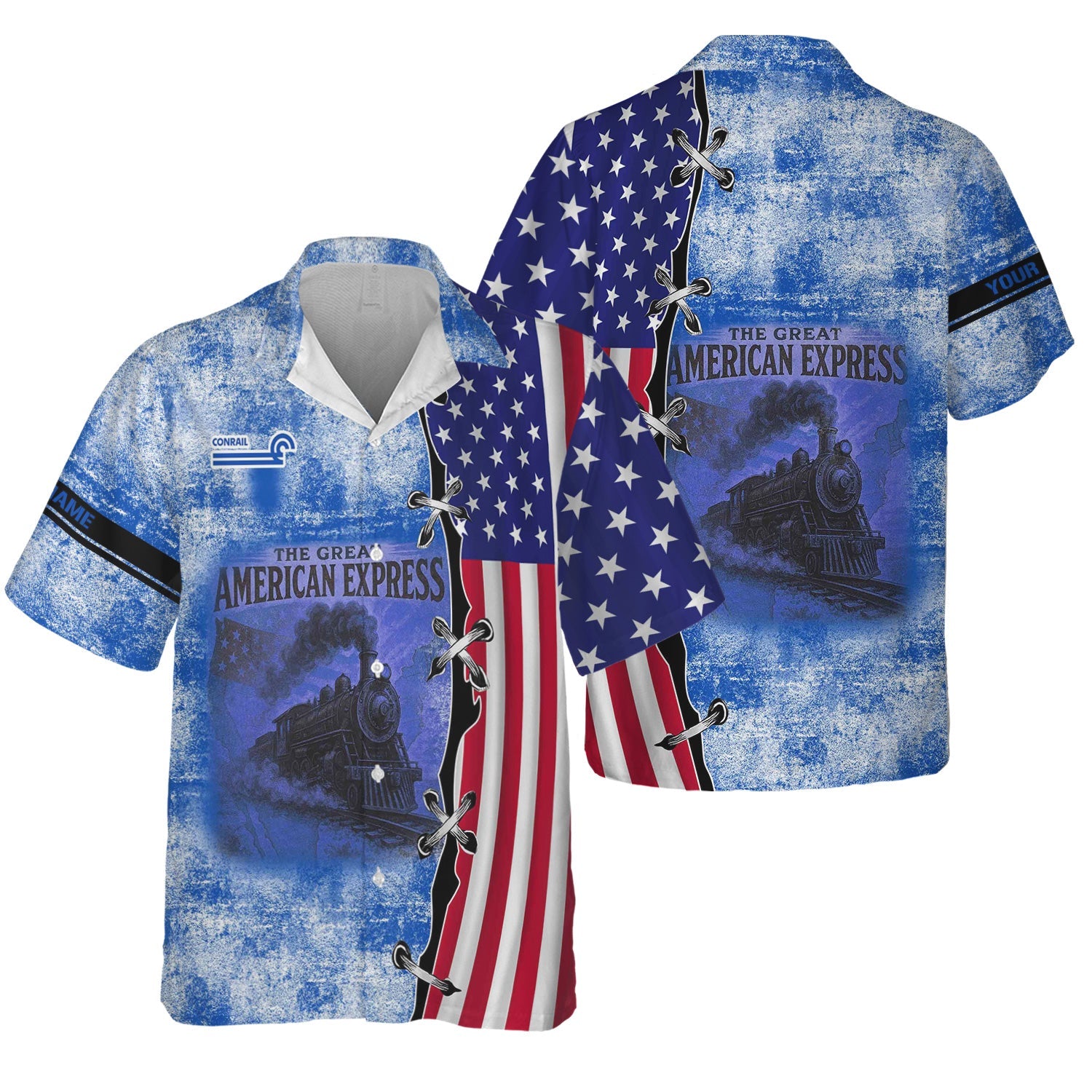 Railspirit Personalized Conrail Railroad Hawaiian Shirt Retro American Express Train With USA Flag Shirt