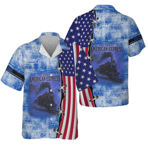Railspirit Personalized Conrail Railroad Hawaiian Shirt Retro American Express Train With USA Flag Shirt