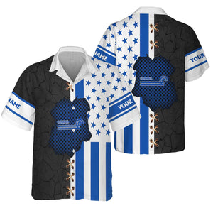 Railspirit Personalized Conrail Railroad Hawaiian Shirt American Flag with Crack Effect Train Shirt