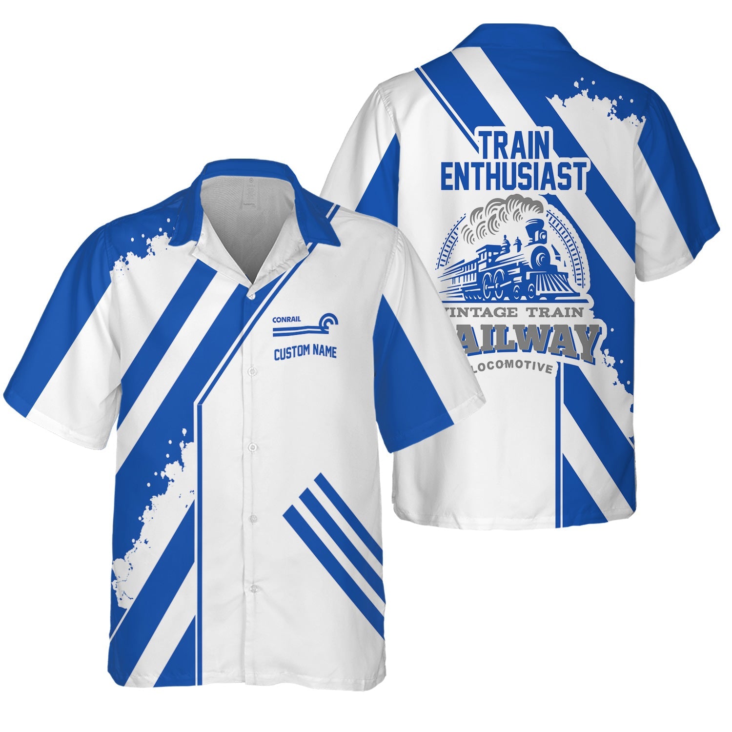 Railspirit Personalized Conrail Railroad Hawaiian Shirt Locomotive Design Train Shirt for Train Enthusiast