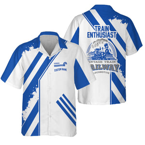 Railspirit Personalized Conrail Railroad Hawaiian Shirt Locomotive Design Train Shirt for Train Enthusiast