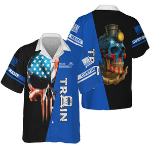 Railspirit Personalized Conrail Railroad Hawaiian Shirt Train Skull American Flag Shirt All Over Print