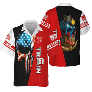 Railspirit Personalized Pennsylvania Railroad Hawaiian Shirt Train Skull American Flag Shirt All Over Print