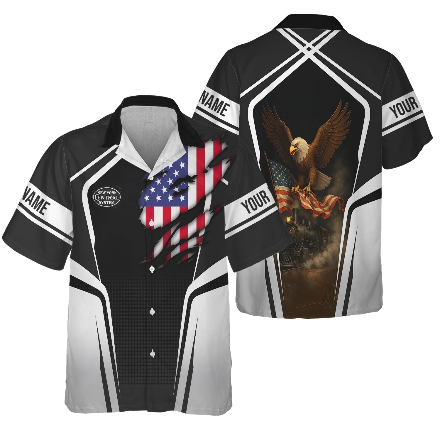 Railspirit Personalized New York Central Railroad Hawaiian Shirt American Eagle Vintage Train Shirt