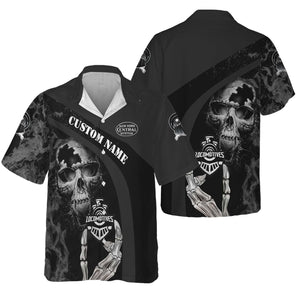 Railspirit Personalized New York Central Railroad Hawaiian Shirt Flame Skull Design Train Shirt for Locomotive Fans
