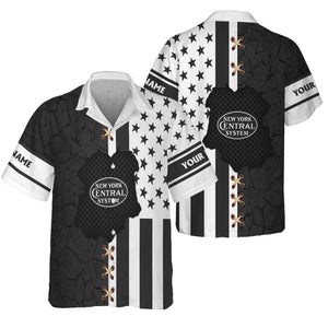 Railspirit Personalized New York Central Railroad Hawaiian Shirt American Flag with Crack Effect Train Shirt