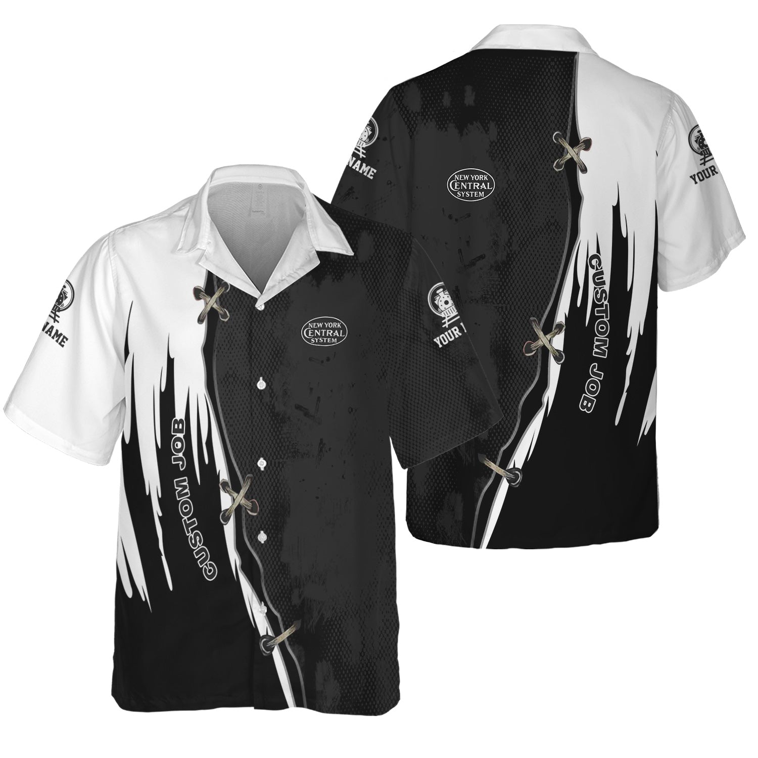 Railspirit Personalized New York Central Railroad Hawaiian Shirt Retro Stitches Design with Custom Position Train Shirt