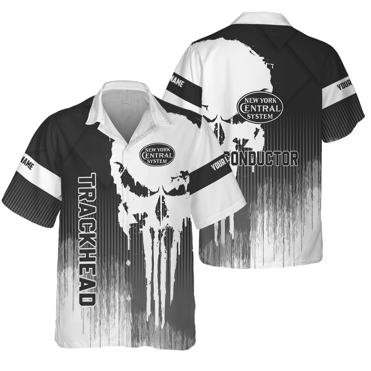 Railspirit Personalized New York Central Railroad Hawaiian Shirt Skull Design with Custom Job Train Shirt for Trackhead Crew