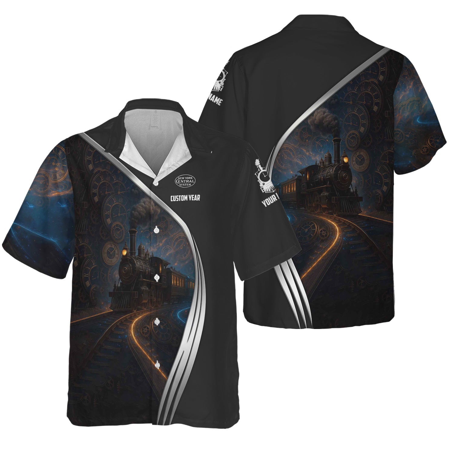 Railspirit Personalized New York Central Railroad Hawaiian Shirt Steampunk Locomotive with Custom Year Train Shirt