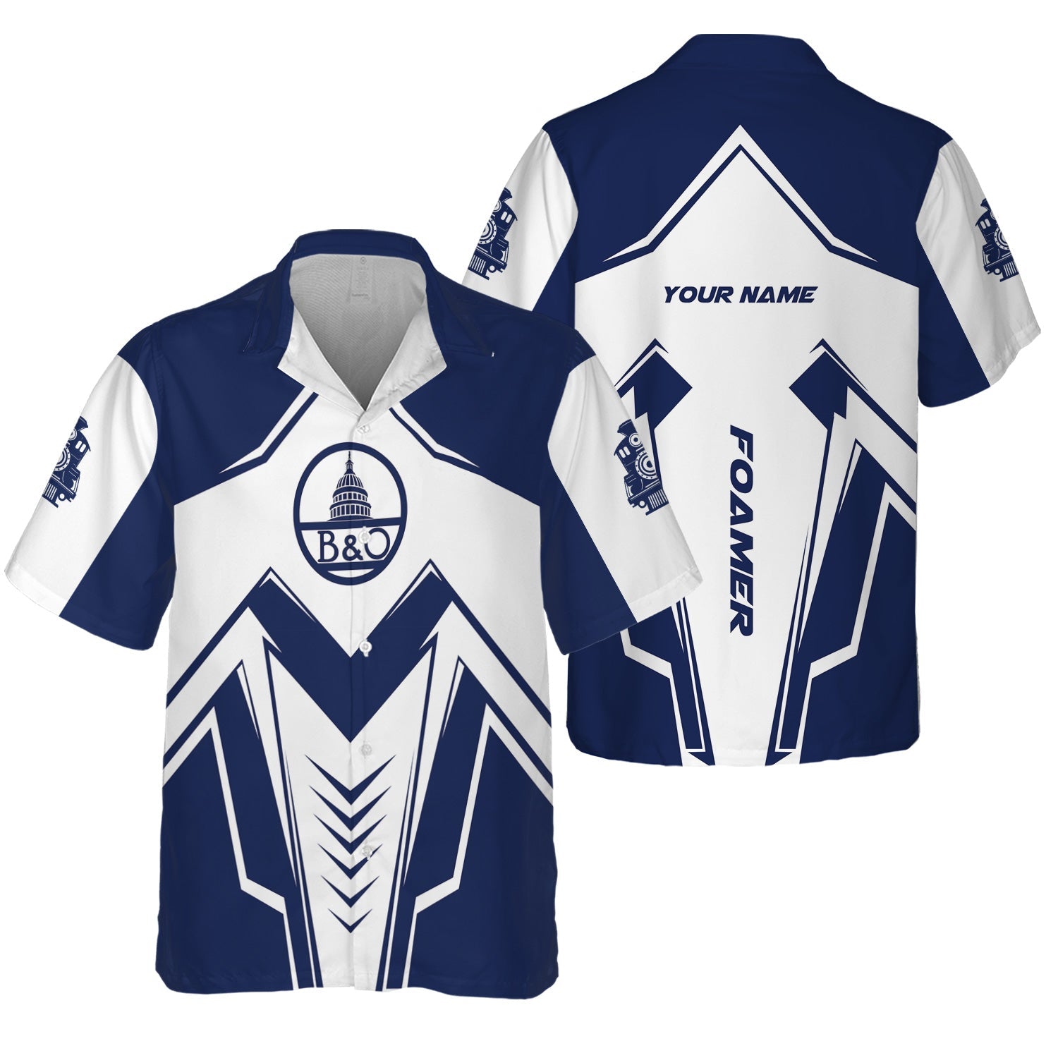 Railspirit Personalized Baltimore and Ohio Railroad Hawaiian Shirt Railway Trainspotter Style B&O Shirt Gift Idea For Foamers