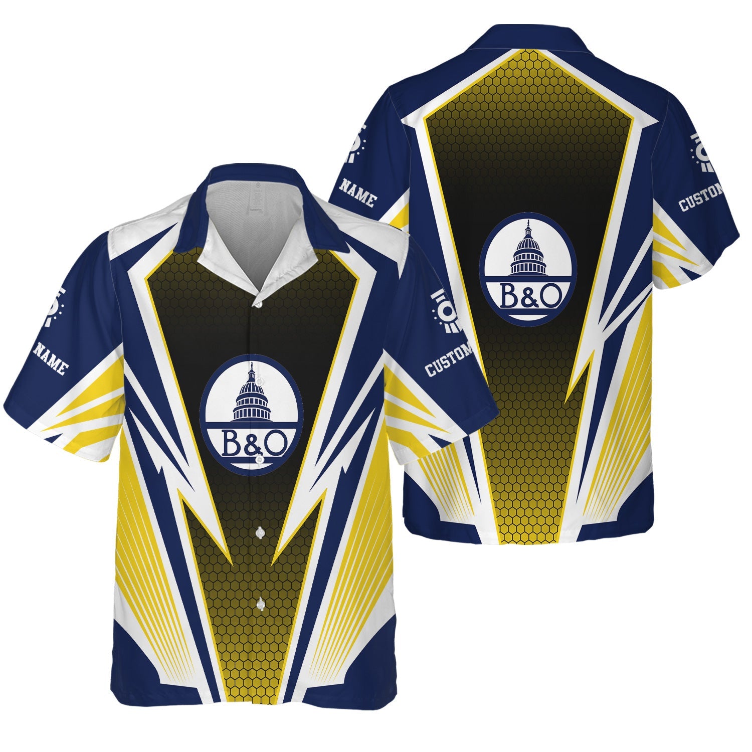 Railspirit Personalized Baltimore and Ohio Railroad Hawaiian Shirt Lightning Graphic Style B&O Shirt Gift Idea For Train Lover