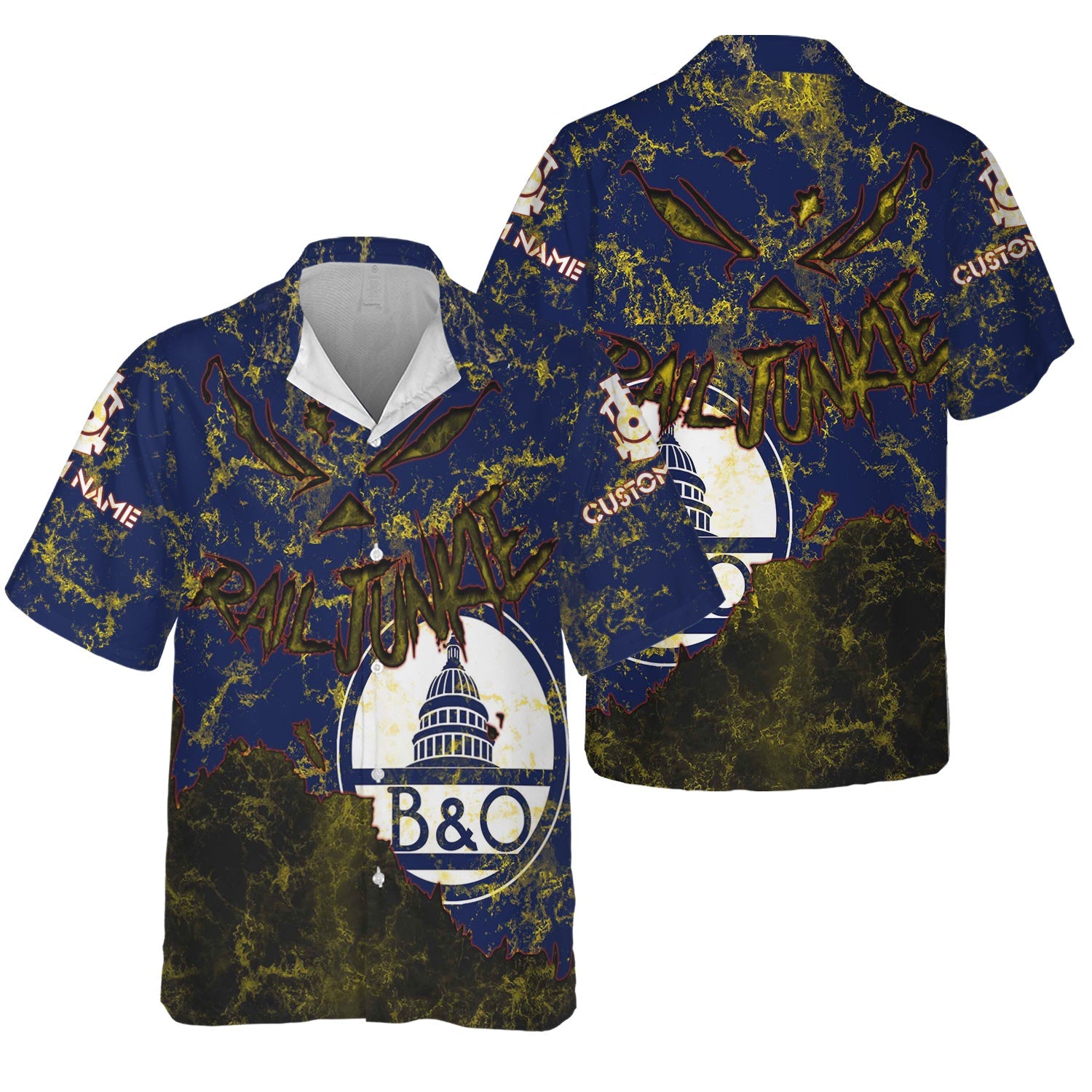Railspirit Personalized Baltimore and Ohio Railroad Hawaiian Shirt Torn Graphic Style B&O Train Shirt For Rail Junkie