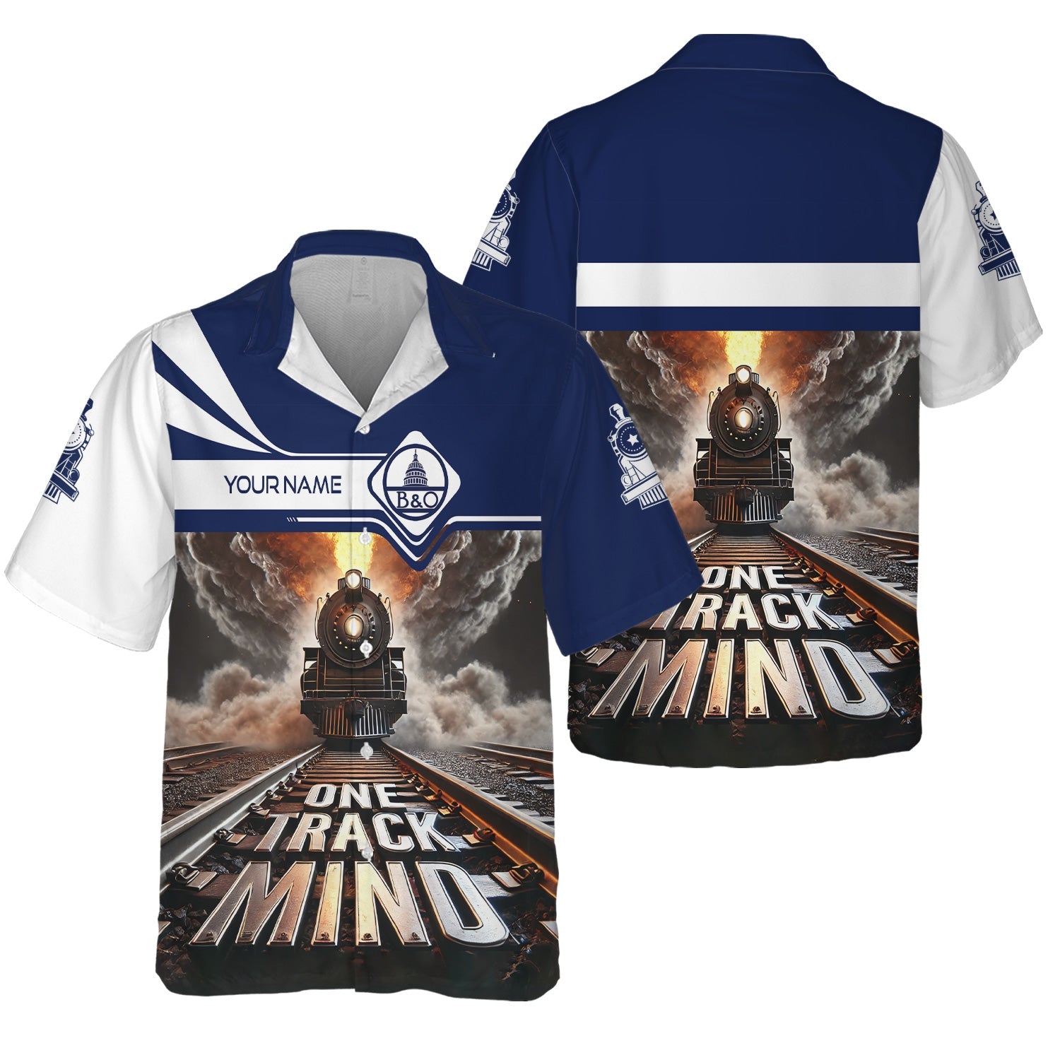 Railspirit Personalized Baltimore and Ohio Railroad Hawaiian Shirt One Track Mind B&O Train Printed Shirt