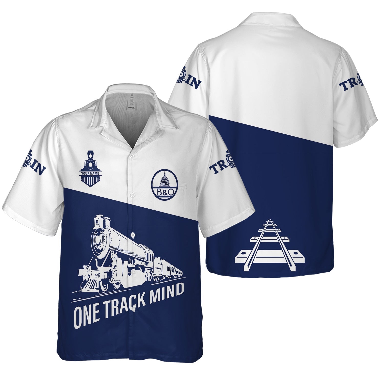 Railspirit Personalized Baltimore and Ohio Railroad Hawaiian Shirt One Track Mind Unisex Train Shirt Gift Idea For Train Lover