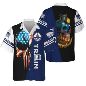 Railspirit Personalized Baltimore and Ohio Railroad Hawaiian Shirt Train Skull American Flag B&O Shirt All Over Print