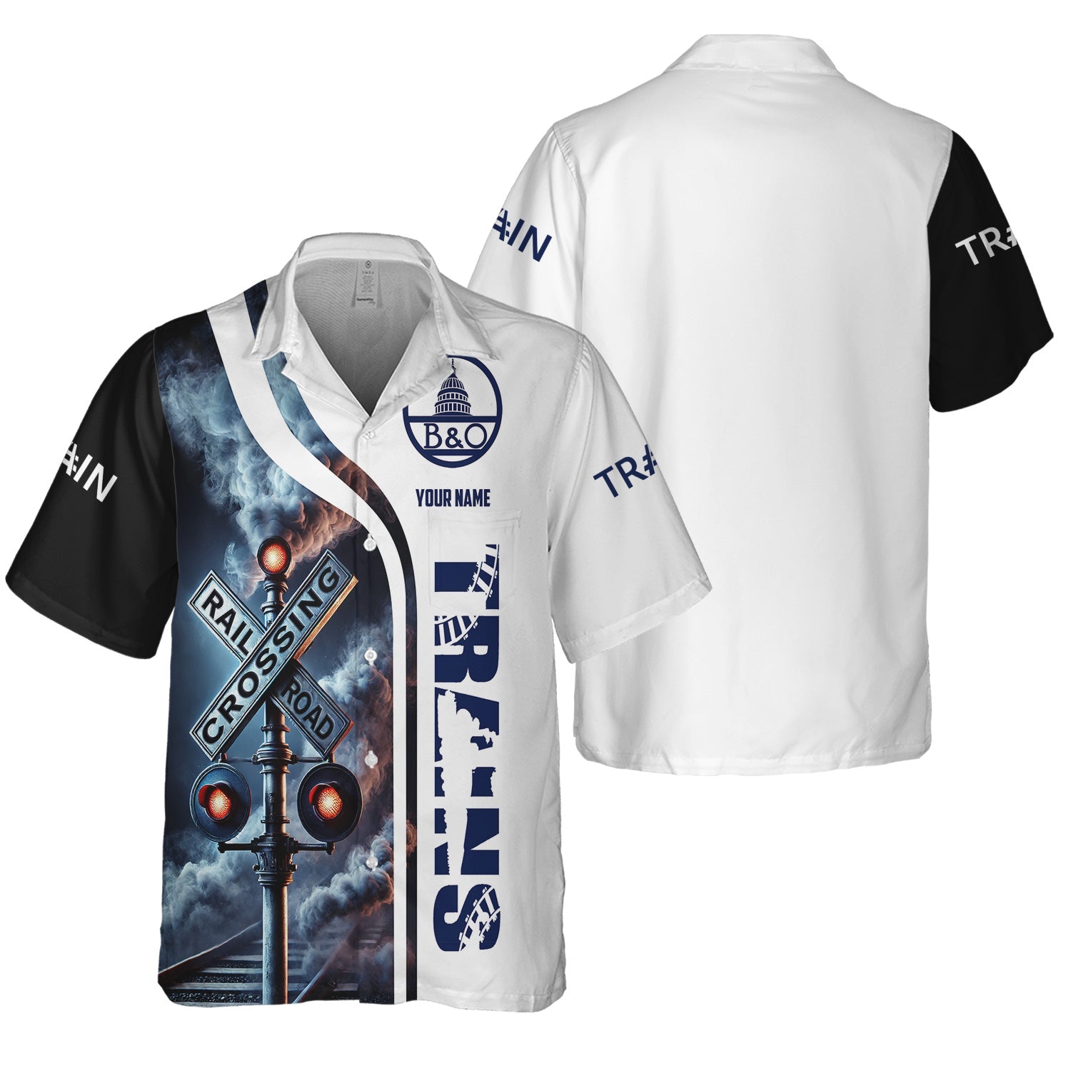 Railspirit Custom Name Baltimore and Ohio Railroad Hawaiian Shirt Railroad Crossing Sign B&O Printed Train Shirt