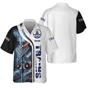 Railspirit Custom Name Baltimore and Ohio Railroad Hawaiian Shirt Railroad Crossing Sign B&O Printed Train Shirt